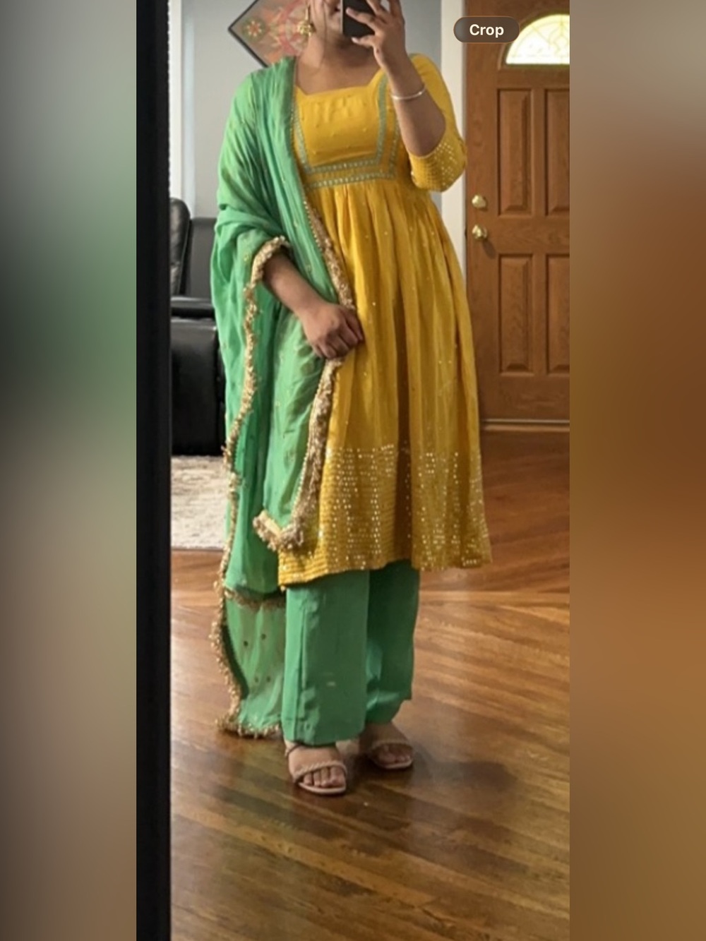 Yellow & Green Embroidered Punjabi Suit with Dupatta
